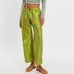 Women Y2K Metallic Shiny Cargo Pants Elastic Drawstring Waist Wide Leg Pants Utility Multi-Pocket Parachute Trousers