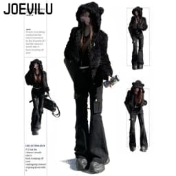 Women's Low Rise Cargo Jeans Black Detailed Micro Flare Pants Petite Lengthening Tummy Control Workwear Pants Y2K Streetwear