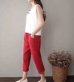 Women Spring Cotton linen Pants Plus size pencil Pants with PocketsTrousers Casual Pleated Vintage ropa coreana mujer