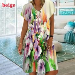 Tie Tye Colorful Gradient Floral Print Dresses For Summer Women Short Sleeve Loose Dress Casual V-Neck Ladies Oversized Clothing