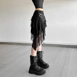 SylCue Mesh Patchwork Mini Skirts Women Elastic Waist Bandage Decoration Tierred Street Versatile Style Ruched Elegant Bottoms