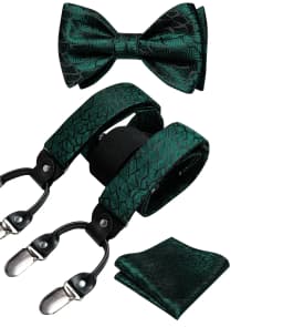 Adjustable Slive Paisley Suspender Self-tie Bowtie Pocket Square Cufflinks Set Luxury 6 Clips Mental Elastic Classic straps