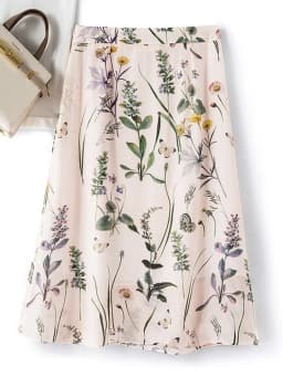 Birdtree Summer Elegant 100% Real Silk Skirt High Waist A-line Vintage Ink Print Invisible Zipper Long Skirts Women B36553QM