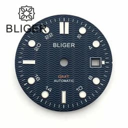 BLIGER 29mm/31mm Watch Dial Black Blue White Dial Wave Grain Green Luminous Fit NH34 DG5833/3804 GMT Automatic Movement Date