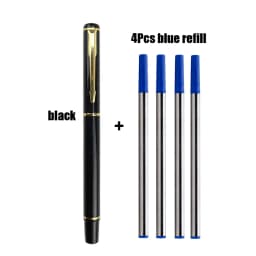 1+4Pcs/Set Office A Pen Metal Ballpoint Pen With Refill Gift Stationery Core Automatic BallPen For School Office Ink Blue Black