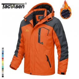TACVASEN Men's Ski Parka Jacket Waterproof Fleece Lined Insulated Thermal Snowboard Sports Work Winter Jacket with Detached Hood