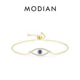 MODIAN Pure 925 Sterling Silver Luxury Turquoise Blue Eyes Clear Cubic Zircon Crystal Link Chain Bracelet For Women Fine Jewelry