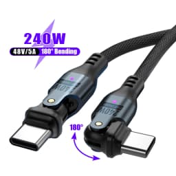 240W USB C to USB C Cable,Dual Head 540° Rotation 5A PD Fast Charging Cord,Nylon Braided Data Wire for iPhone 16,Samsung Galaxy