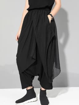 [EAM] High Elastic Waist Black Irregular Long Harem Trousers New Loose Fit Pants Women Fashion Tide Spring Autumn 2026 1DE7835