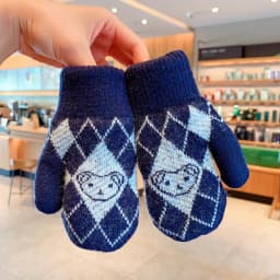 Kids Winter Knit Mittens Fleece Warm Argyle Plaid Simple Bear Jacquard Stretchy Rib Cuff Cold‑proof Vintage Style Gloves 2026