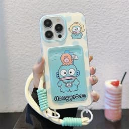 Hangyodon Fish Card Holder Cartoon Phone Case for iPhone 17 Pro Max 16E 14 15 Plus 13 Mini 11 12 Pro X XS XR 7 8 SE With Lanyard