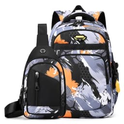 2pcs/set middle school boy backpack graffiti chest bag backpack set high school bag for boys 12 to 18 years old student bookbag