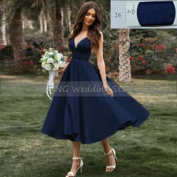 Customized Short Wedding Dress Spaghetti Straps V Neck Sexy Wedding Gowns Satin A Line Tea Length Simple Bridal Dresses Midi