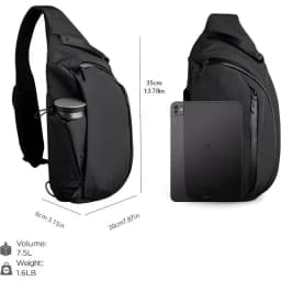 Right Shoulder Chest bag 7.5L - Crossbody Bag, Sling Backpack - Fits 11" Tablet - Single Shoulde Water Bottle Pocket