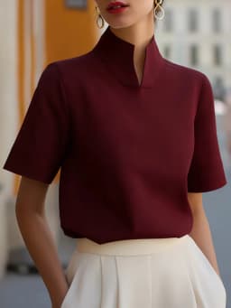 2026 European American Summer Womens Solid Chiffon Stand Collar Shirt for Women Niche Sense Design Temperament Commute Blouse