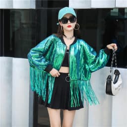 Shiny Fringe Jacket Women's Reflective Sequin Top Short Spring Autumn Trendy Stage Costume Female Fashionable Tassel Coat