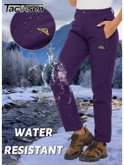 TACVASEN Women's Warm Fleece Lined Windproof Waterproof Shell Pants Soft Work Pants Outdoor Hiking Ski Trousers with Zip Pockets