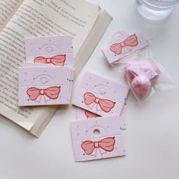 50pcs/lot 6.4x4cm Foldable Packaging Paper Cards Heart Pattern Cards for Handmade Jewelry Retail Hang Tag Pink Bow Display Label