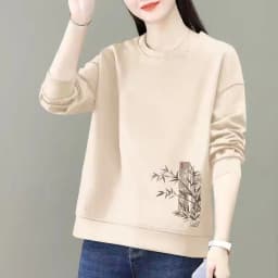 All-match Lantern Long Sleeve Round Neck Plant&Flowers Printing Pullover Women's Loose Fashionable Spring Autumn Hoodies Tops