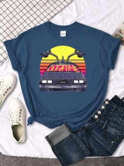 T shirt women's Back To The Future car pattern print tops women fashion Vintage O-neck Tshirt Casual Loose vitality tees