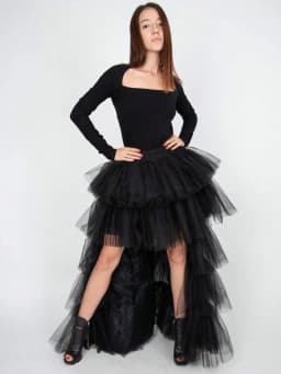 Women's High Low Tutu Skirts Sweet Elastic Waist Tulle Layered Ruffles Princess Petticoat Mesh Long Tiered Skirt For Prom Party