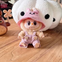 15/17cm Labubu Doll Clothes 1st/2nd/3rd Gen Fit Mr. Black Bear Hoodie Set with Headphone Plush Toy Outfits Halloween Decor