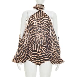 Women Striped Print Vacation Beach 2 Piece Set Lace Up Halter Off Shoulder Split Lantern Sleeve Blouse Tops + Shorts Casual Suit