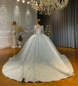 Customized Amanda Novias Official Square Neckline Long Sleeves Sparkly Wedding Dress