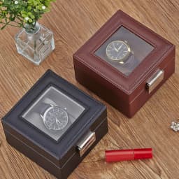 Clear Glass Top PU Leather Watch Box Single Slot Men Jewelry Organizer Storage Case Collection Gift Holder Stand Display