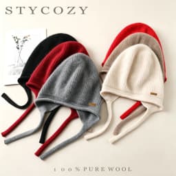 100%Pure Wool Women's Winter Knitted Hats Cute Lace-up Students Pullover Hat Autumn Winter Warm Windproof Earflap Beanies Female