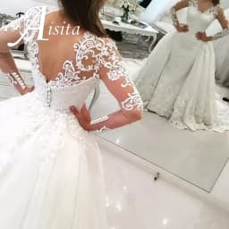 New 2 in 1 Arabic Lace Applique Detachable Train Mermaid 2025 Wedding Dresses Long Sleeves Backless Bridal Wedding Gowns