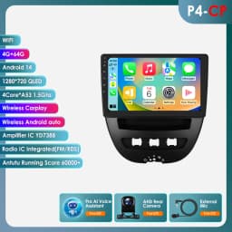 Snapdragon 8Core Android 14 Car Radio For Peugeot 107 Toyota Aygo Citroen C1 2005 - 2014 wireless CarPlay Android Auto 4G BT5.4