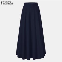 2026 ZANZEA Women Elegant Party Maxi Skirts Spring High Waist Faldas Saia Stylish Long Jupe Solid A-line Pleated Skirt Oversize