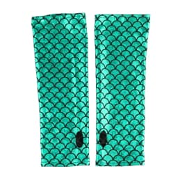 Women Mermaid Costume Fish Scale Pattern Printed Fingerless Long Gloves Arm Sleeves Adult Halloween Cosplay Costume Accessory