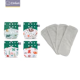Elinfant 4 diapers with 4 absorbents gray mesh cloth inner one size baby for 3-15kg washable eco-friendly baby cloth diaper
