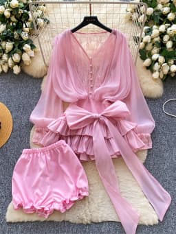 SINGREINY Fairycore Lace Chiffon Dresses With Stretch Shorts Pearl Button Bow Female Ruffles Sheer Seaside Holiday Mini Dress