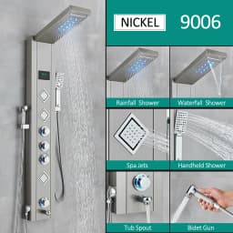 Black Nickel LED Shower Panel Six Functions Shower Column Rain Waterfall Shower Massage Spa Jets Tub Shower With Bidet Bath Taps