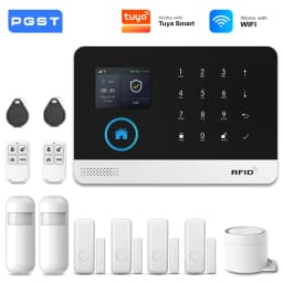 PGST 4G WiFi GSM Wireless Alarm System Home Security Protection Alarm System Set PIR Sensor Works with Tuya Smart Life Alexa