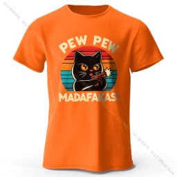 Cute Hand-Drawn Cat Doodle Print 100% Cotton T-Shirt, Ultra Soft Round Neck Short Sleeve Tee for Men & Women