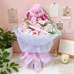 Genuine Stitch Plush Dolls Small Pendant With Artificial Flowers Handmade Bouquets Gifts For Valentine Graduation Christmas