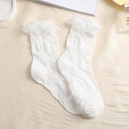 Mid-tube Solid Lace Bow Ruffle Socks Kawaii Lolita Short Socks Cotton Socks JK Japanese Lacework Stockings Women's Stockings