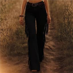 2026 Fashion Commuting Solid Color Pants Women's Spring Elegant Slim Tassel Deer Velvet Flared Trousers Retro Versatile Pants