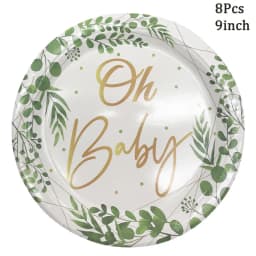 Green Leaves Gold Disposable Tableware Oh Baby Paper Plates Cups Napkins Kids Birthday Baby Shower Party Gender Reveal Supplies