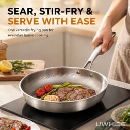 Uwhise Uncoated Titanium Frying Pan Non Stick Hammered Skillet With Glass Lid Metal Utensil Steak Eggs Kitchen Frying Pan