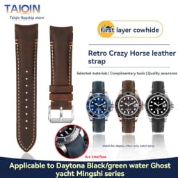 20 22mm Curved End Retro Matte Strap for Rolex Black Green Water Ghost Yacht Omega Seamaster 300 600 AT150 Leather Watch Band