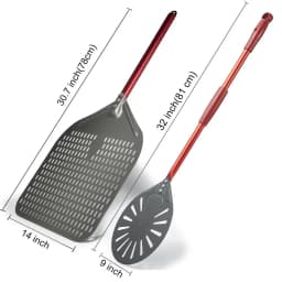 12" Hard Anodized Perforated Pizza Peel Rectangle Pizza Turning Shovel Set Aluminum Pizza Peel Paddle 40cm Long Silicone Handle
