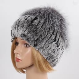 Women's Winter Warm Genuine Fur Hat Scarf Set Real Rex Rabbit Fur Cap with Silver Fox Scarves 2-Piece Natural Fashion Accessory