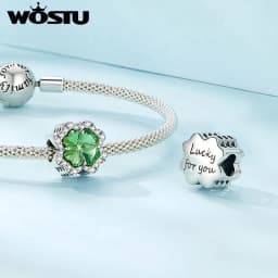 WOSTU Copper Heart Charm Rose Four-leaf Pendant Plated White Gold Fit 0.45cm Bracelet Original For Women  Fashion Jewelry Gift