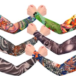 8pcs Men Long Summer Tattoo Sleeves Seamless Armguard Sun Protection Cover Outdoor Gloves Driving Ice Silk Women Arm Sleeves