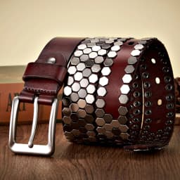 3.8cm Width Men Rivet Studded Belt Punk With Pin Buckle Belts Hip Hop Male High Quality Genuine Leather Belt Rock Strap